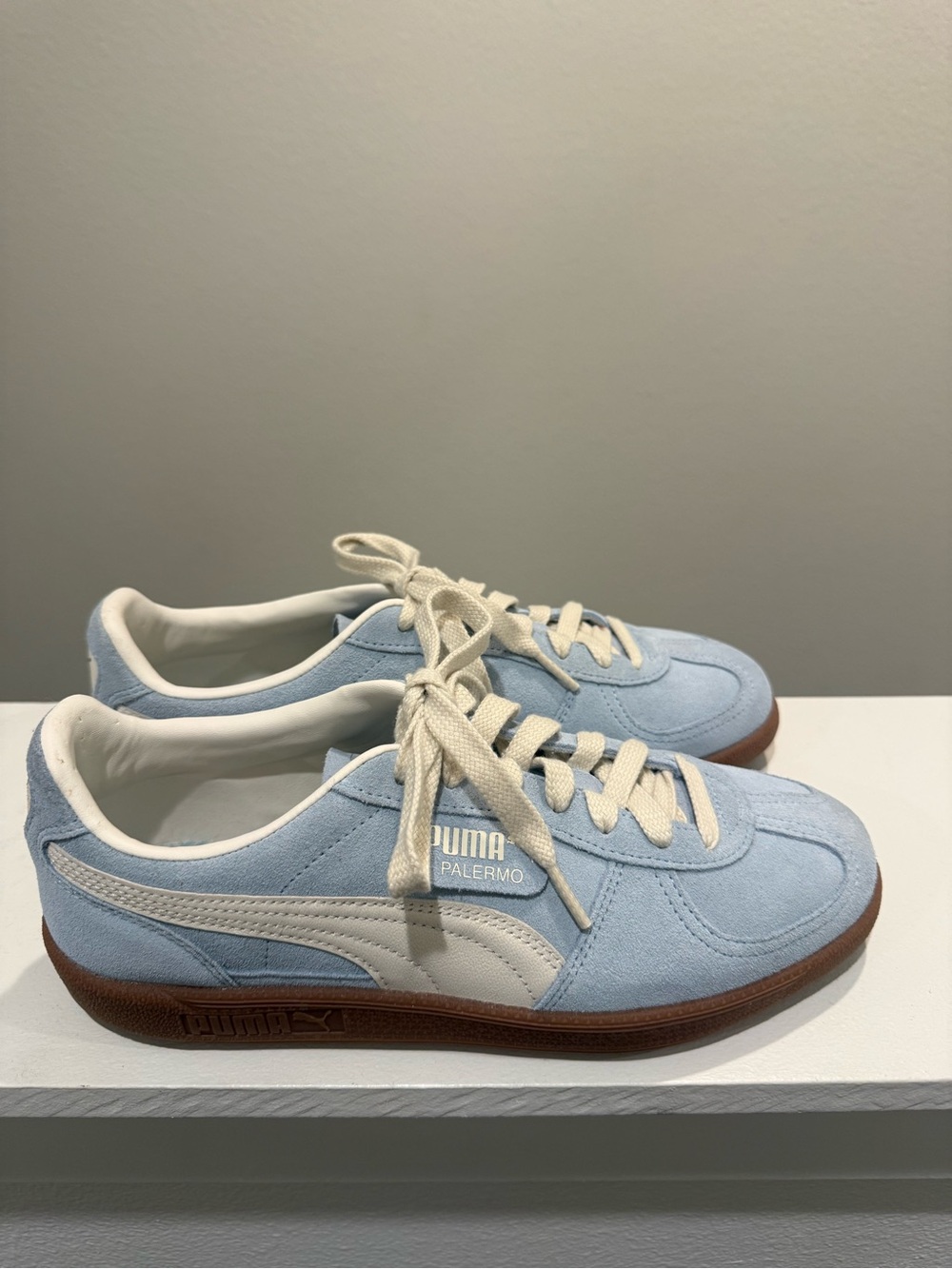 Puma Light Blue Suede Palermo Sneakers with Cream Laces - Picture 2 of 7